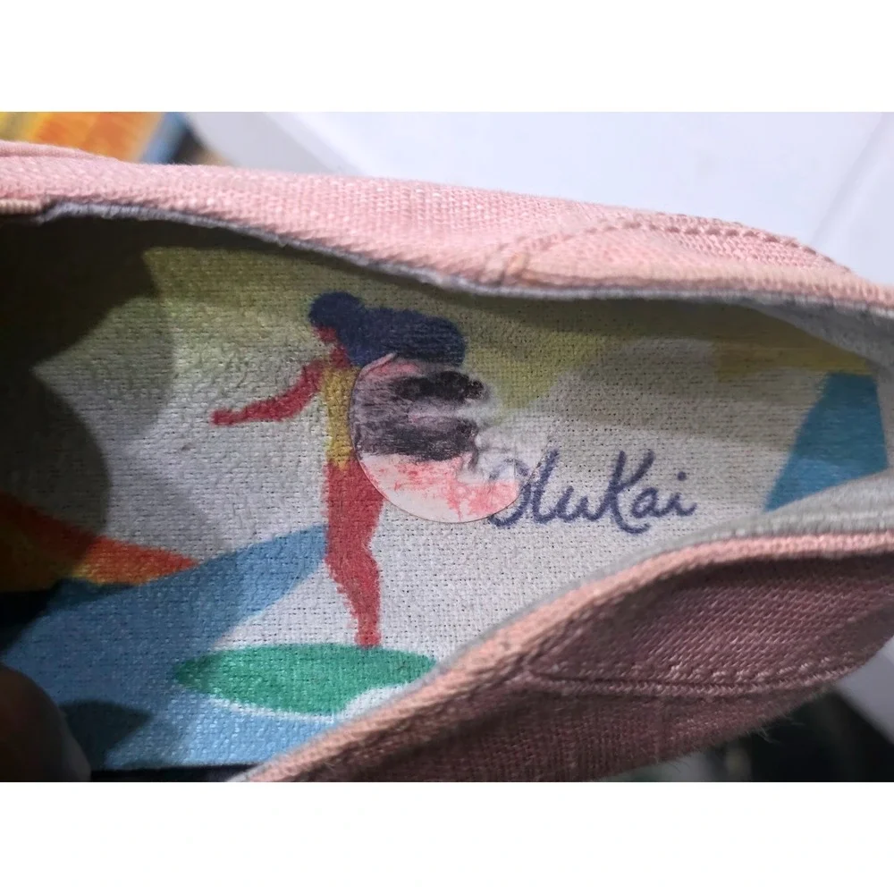 OluKai Kaula Paa Kapa Rose Pink Linen Espadrille Slip On Shoes Womens Sz 6